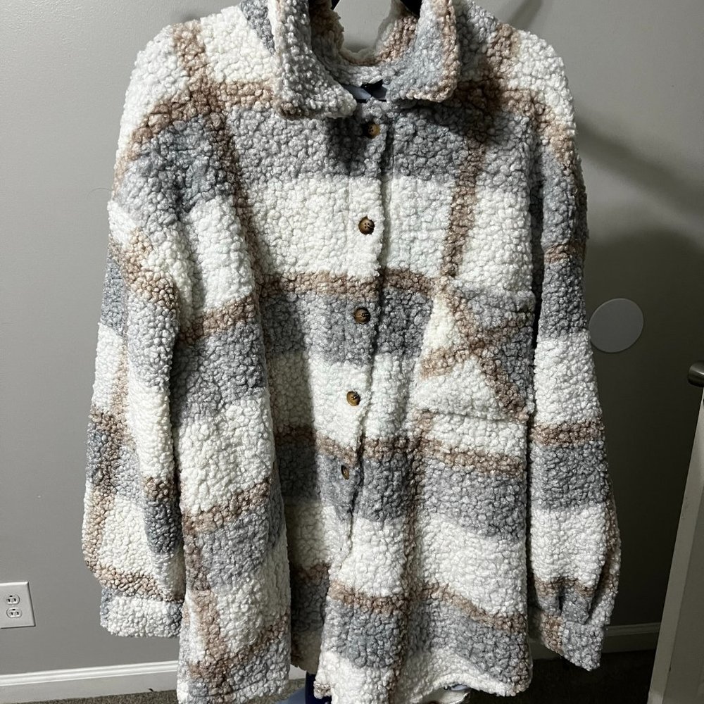 Shein Curve Teddy Plaid Shacket size 4xl